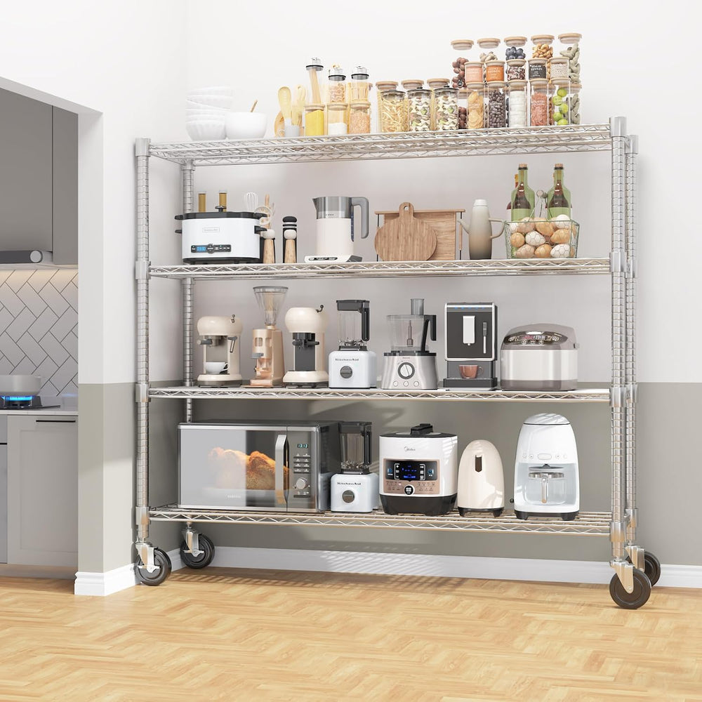 Homdox 4 Tier Heavy Duty Metal Wire Shelving with Wheels, 2400 lbs Capacity G...