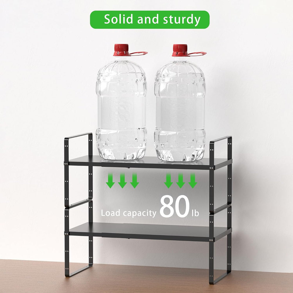 Expandable Cabinet Shelf, Stackable Organizer Rack, Black Large 3 PK