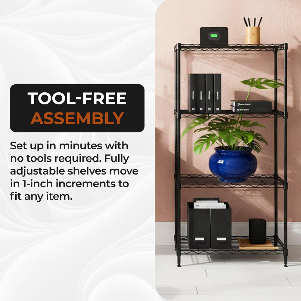 4-Tier Metal Shelf, 250 lb/Shelf, NSF, Black, 14x24x47 in