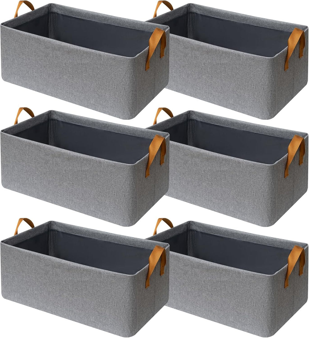 SNWDN 6 Pack Closet Cloth Storage Bins with Handles(Grey 16.5''L x 11...