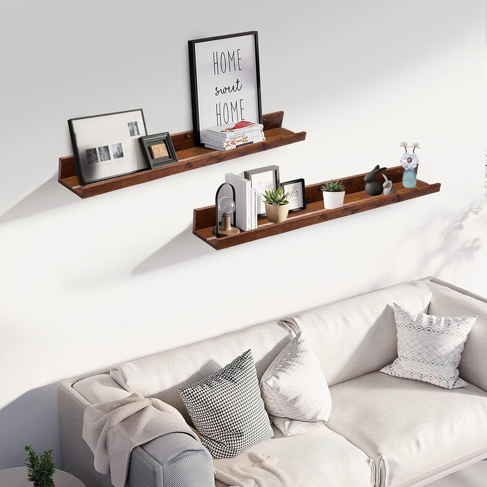 Muzilife 45.3" Large Floating Shelves Wood Wall Shelf with Lip, 2Pcs, Brown