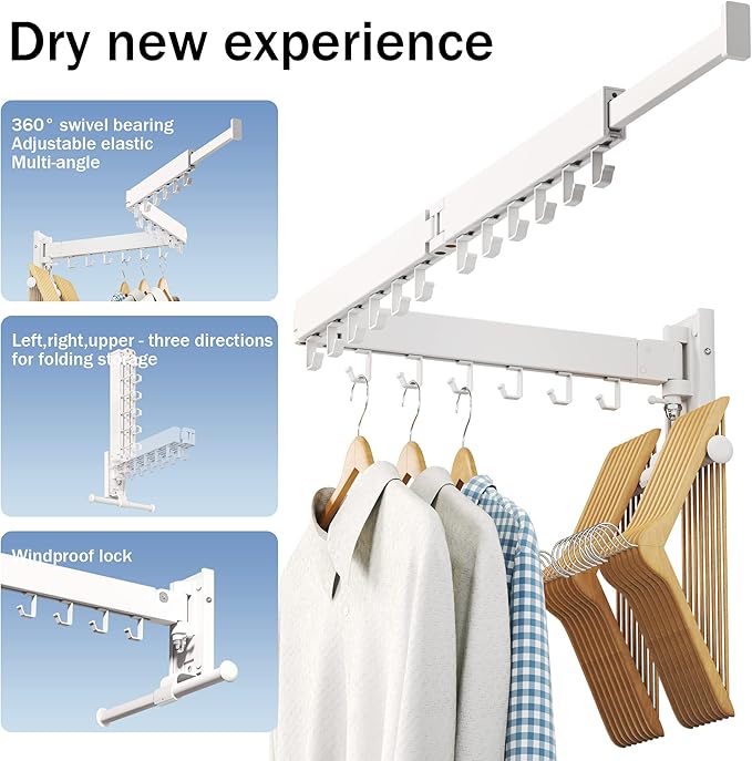 Drying Rack, Wall Mounted Clothes Rack, 220lbs Capacity