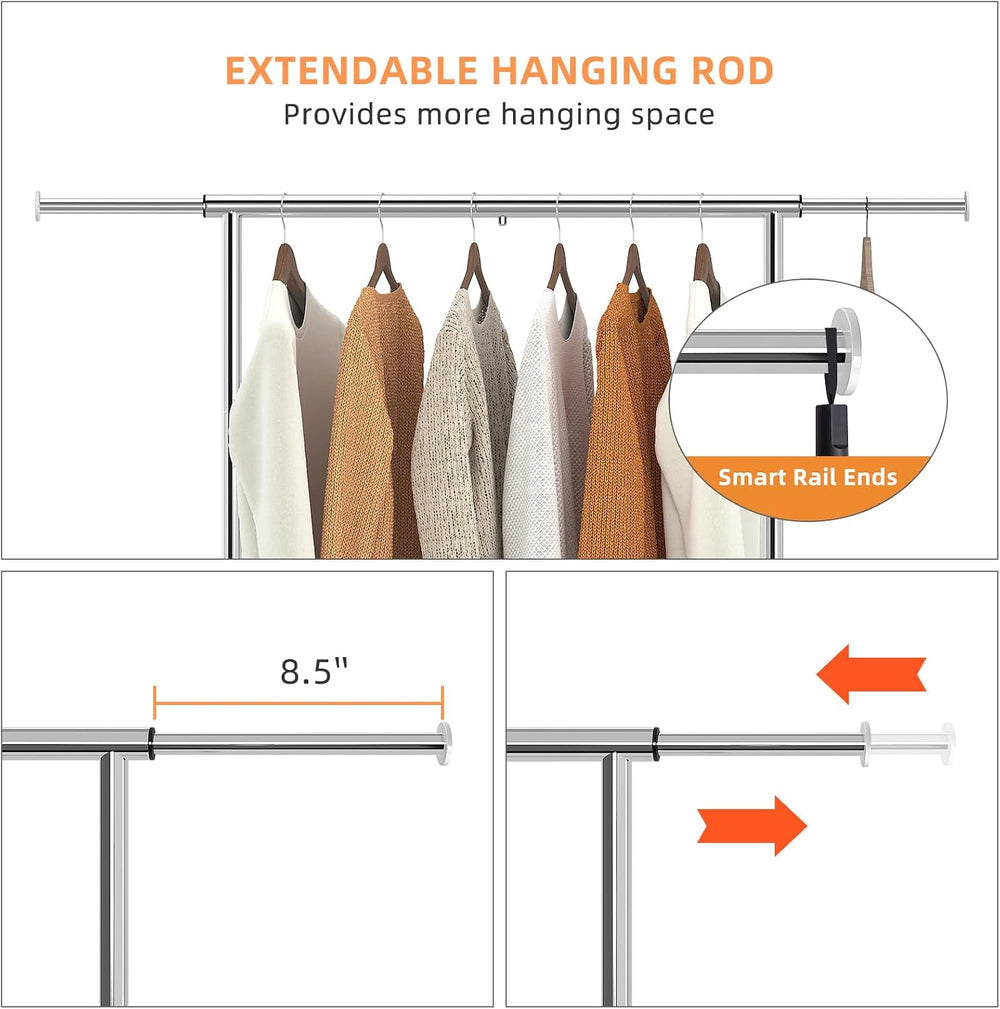 Simple Trending Clothing Garment Rack, Extendable Clothes Rack, Chrome
