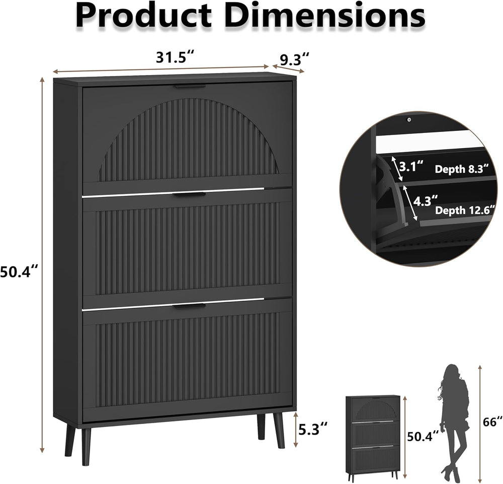 BORNOON Shoe Cabinet for Entryway with 3 Flip Drawers, Slim Wooden Shoe Stora...