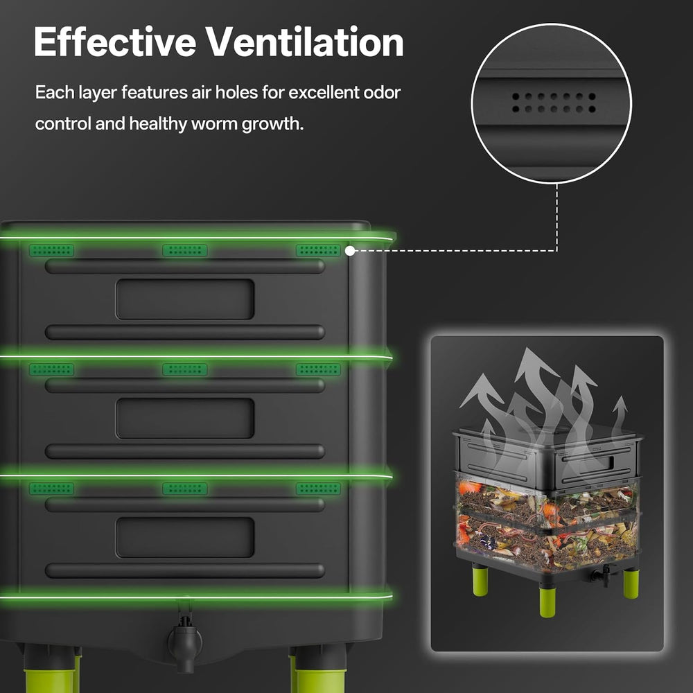5-Layer Worm Compost Bin, 85L Worm Farm for Outdoor Composting