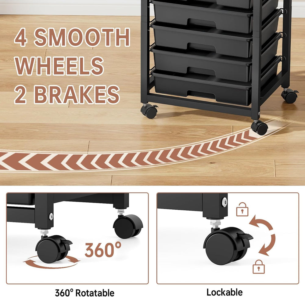 SYKIARIOL Rolling Storage Cart with Drawers, 8 Drawers Utility Cart,Black