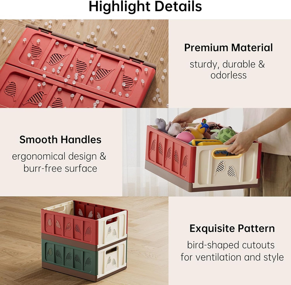 HAIXIN Large Storage Crates Foldable Plastic Shelf Basket, Green, 4 Pack