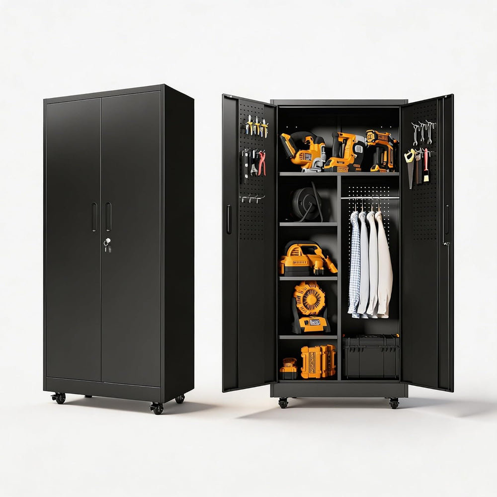 71" Tall Broom Closet Storage Cabinet with Lock,Heavy Duty Garage Storag...