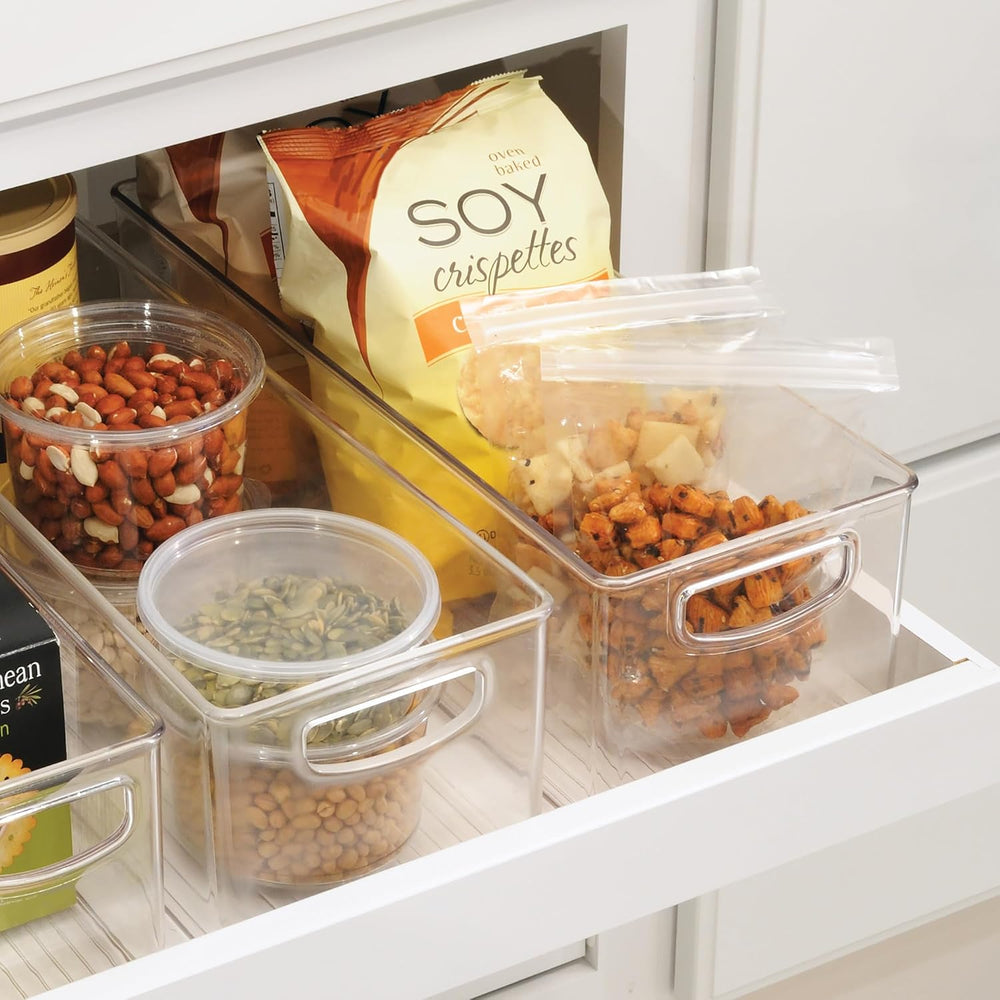 iDesign Plastic Stackable Pantry Bin with Handles, Set of 4, Clear