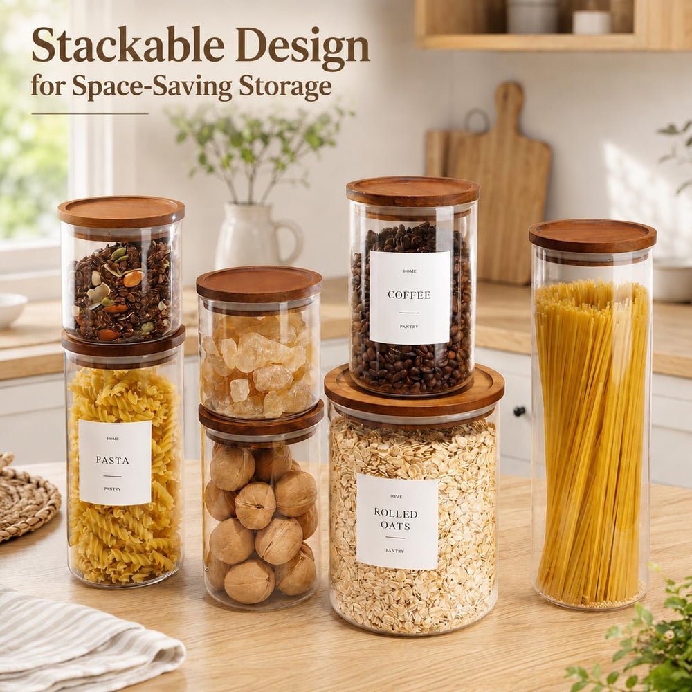 6 Pack Glass Jars with Acacia Lids, 32oz Pantry Airtight Storage Containers