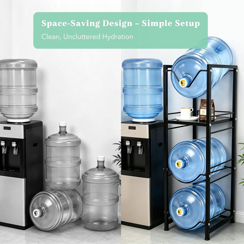 5 Gallon Water Jug Holder with 3-Tier Storage Shelves - Heavy Duty Stand with...