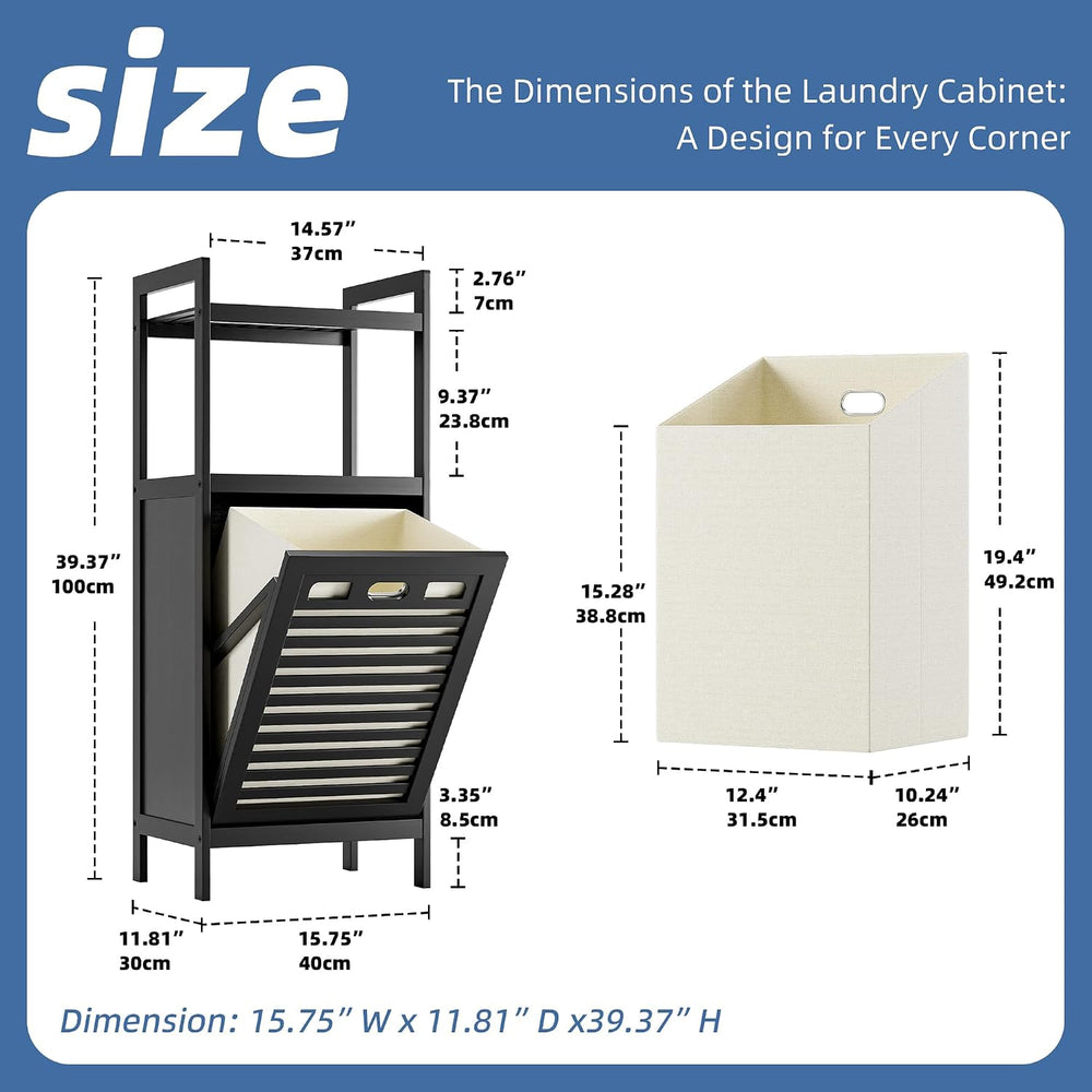 HITNET Tilt Out Laundry Hamper, Bamboo Bathroom Cabinet with Pull Out Removab...