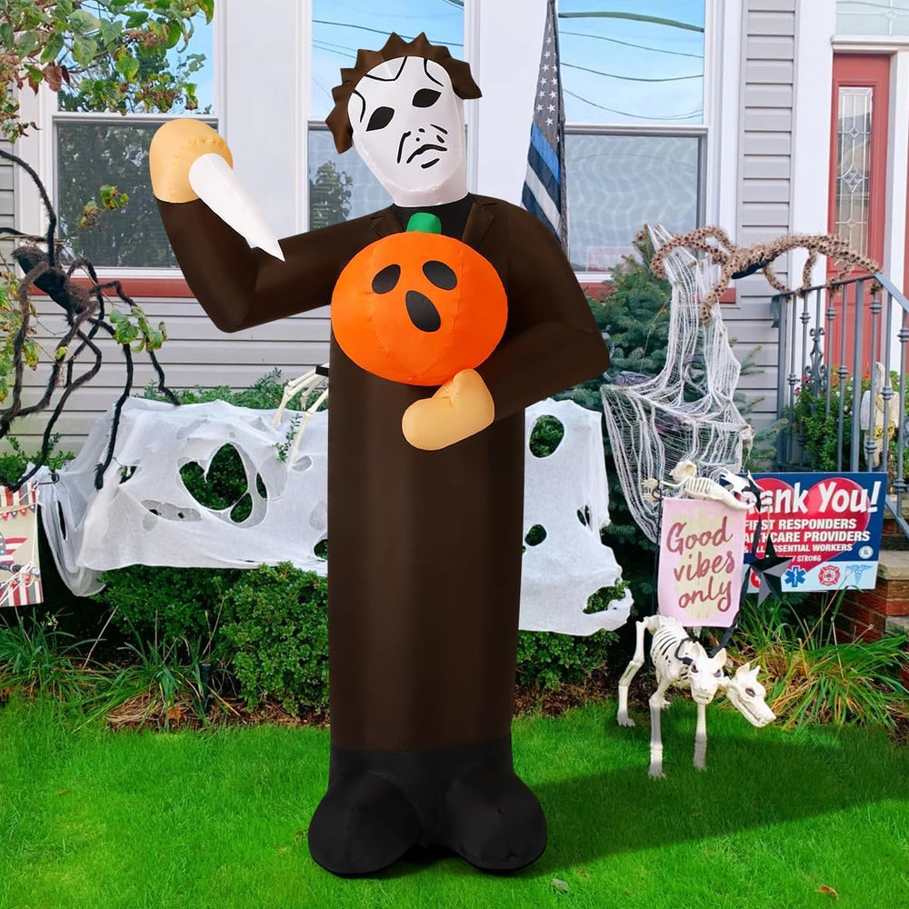 COMIN Halloween Inflatable 6FT Scary Pumpkin Killer with Built-in LEDs Blow U...