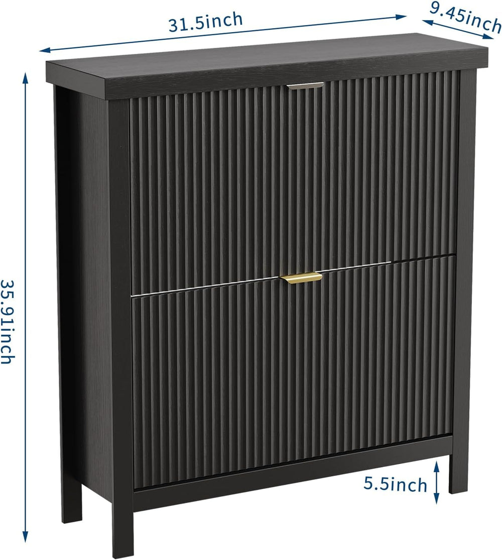Garvee Fluted Shoe Cabinet Storage for Entryway with 2 Flip Drawers