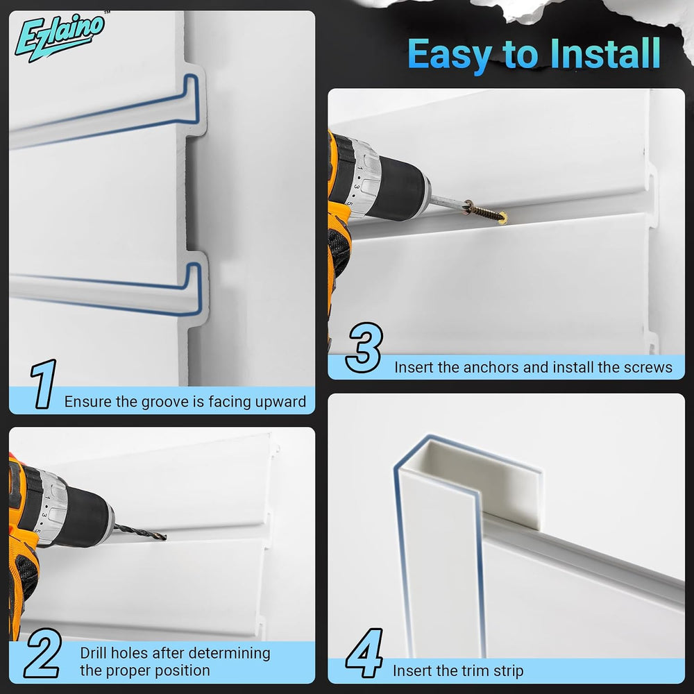 Ezlaino Slatwall 4 FT x 8 FT, PVC Slat Wall Paneling Garage Wall Organizer