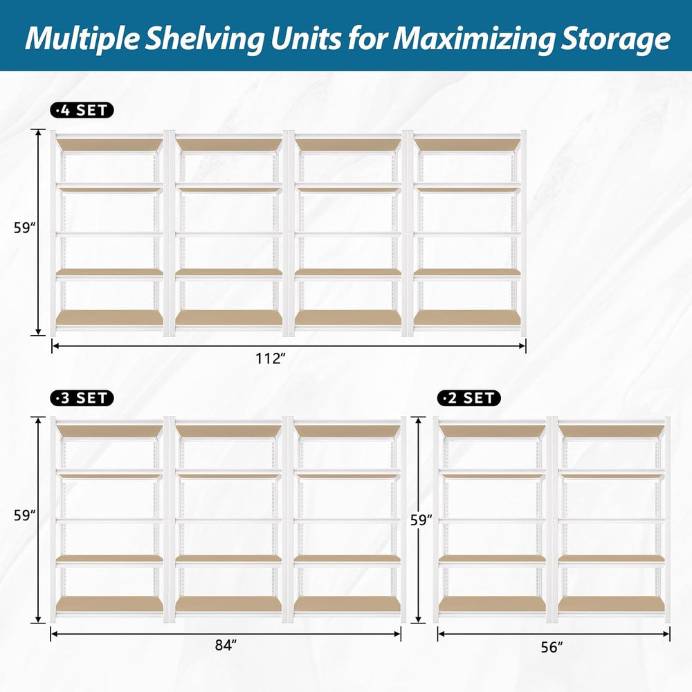 PrimeZone 28"W x 12"D x 59"H Closet Storage Shelves, 5-Tier Me...