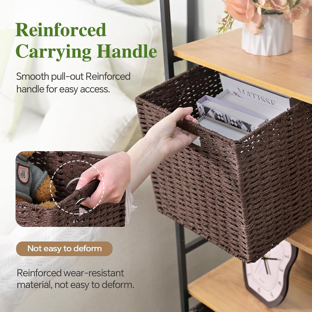 Patvingot 11-Inch Paper Rope Wicker Basket with Built-In Handles,4 Pack