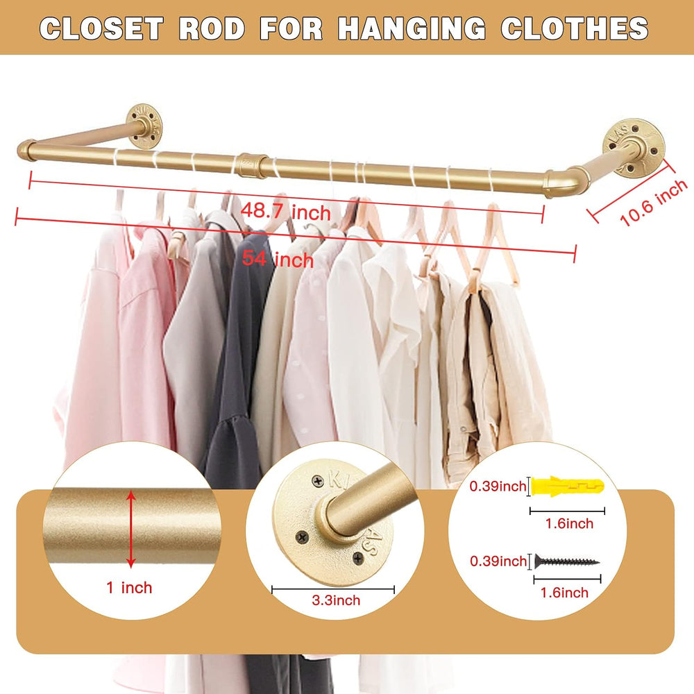 Gold Wall Mount Iaundry Drying Rack - 54" Pipe Garment Rack, Portable He...