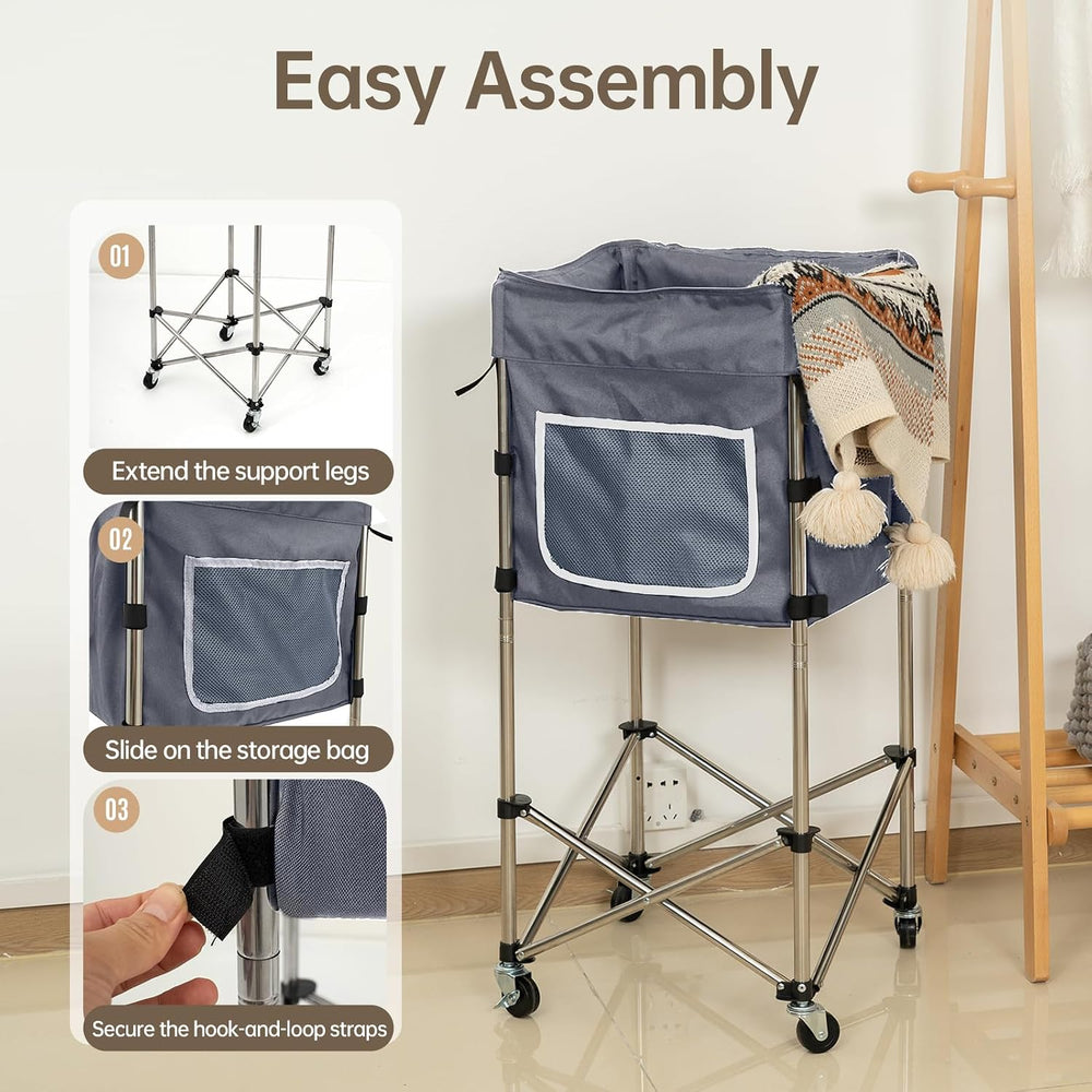 Laundry Basket with Wheels, 35.9" No-Bend Rolling Hamper, Grey