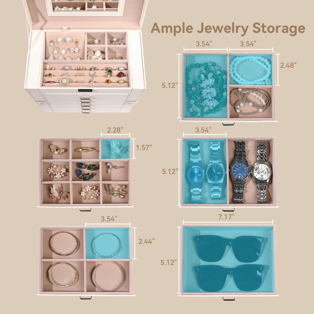 6-Layer Jewelry Boxes for Women with 5 Drawers and Necklace Storage