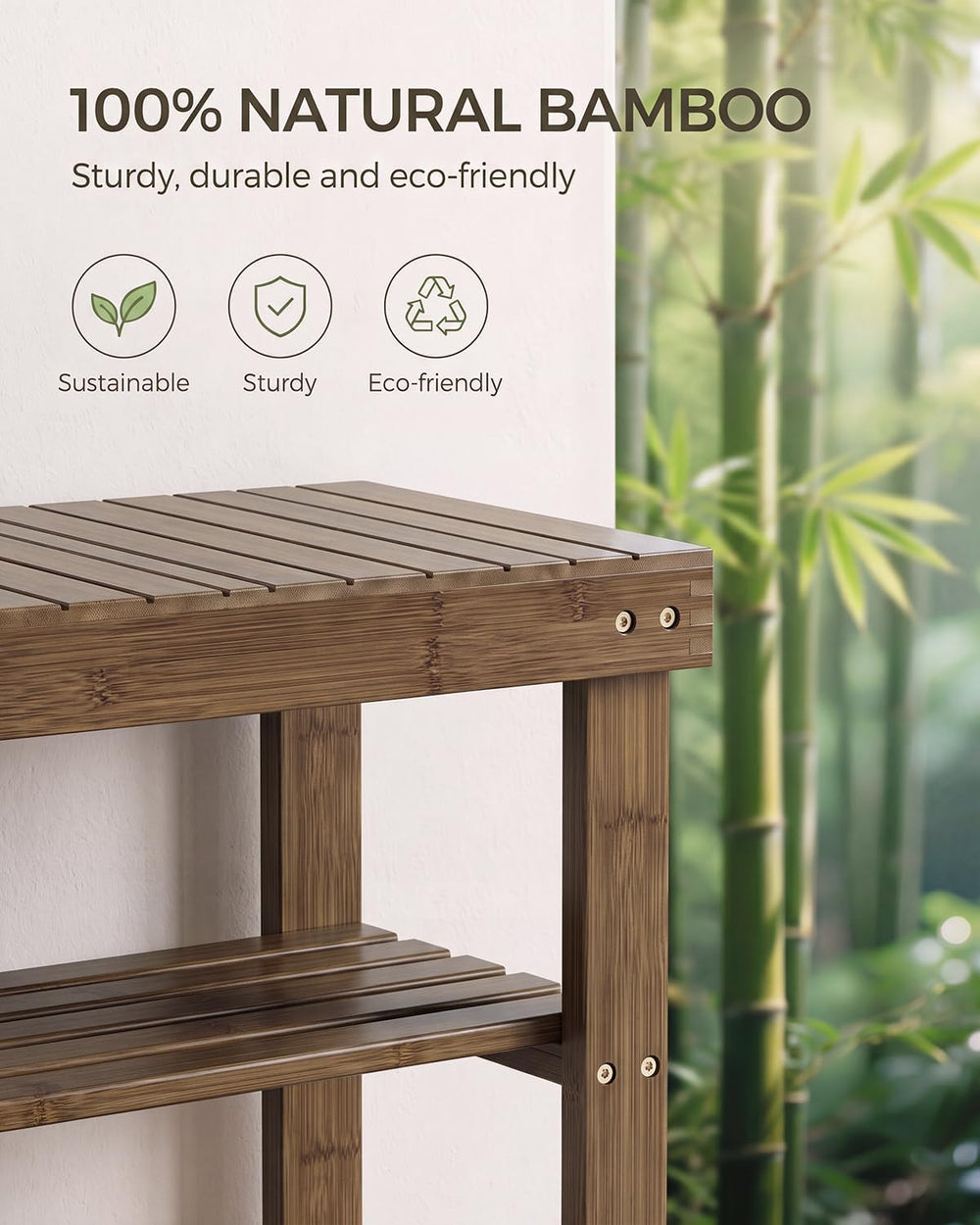 SMIBUY Bamboo Shoe Rack Bench, 3-Tier Shoe Organizer Storage Shelf for Entryw...