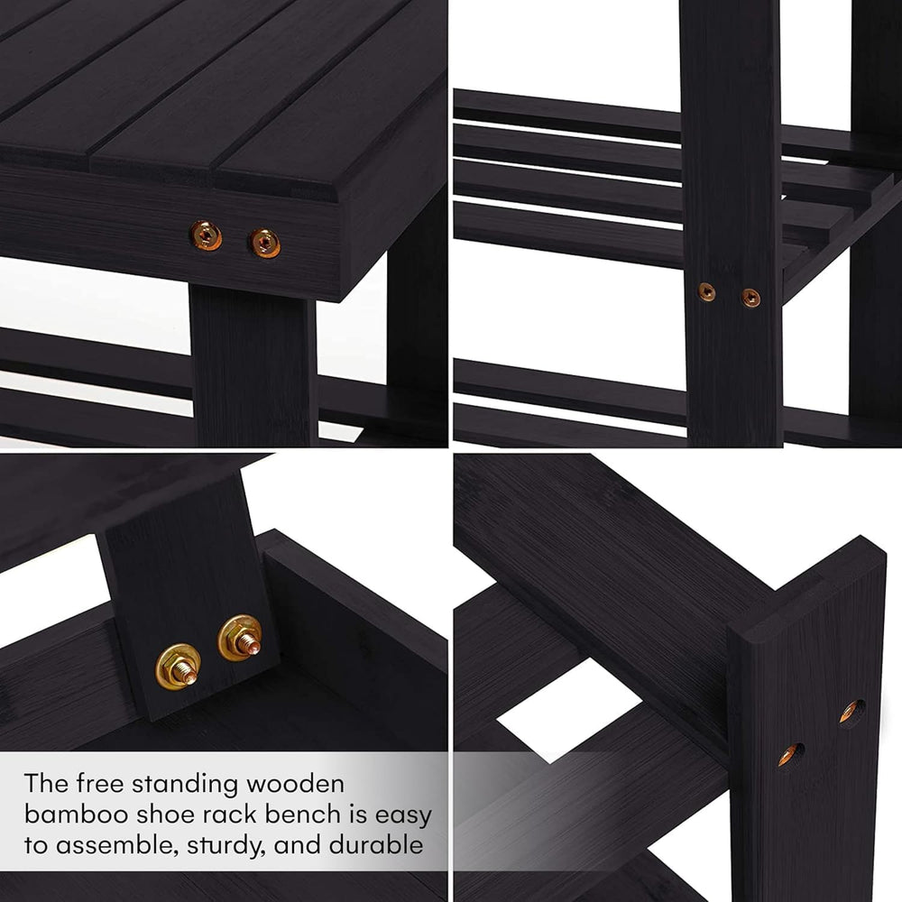 Bamboo 3 Tier Shoe Rack Bench, Premium Shoe Organizer or Entryway Bench, Perf...