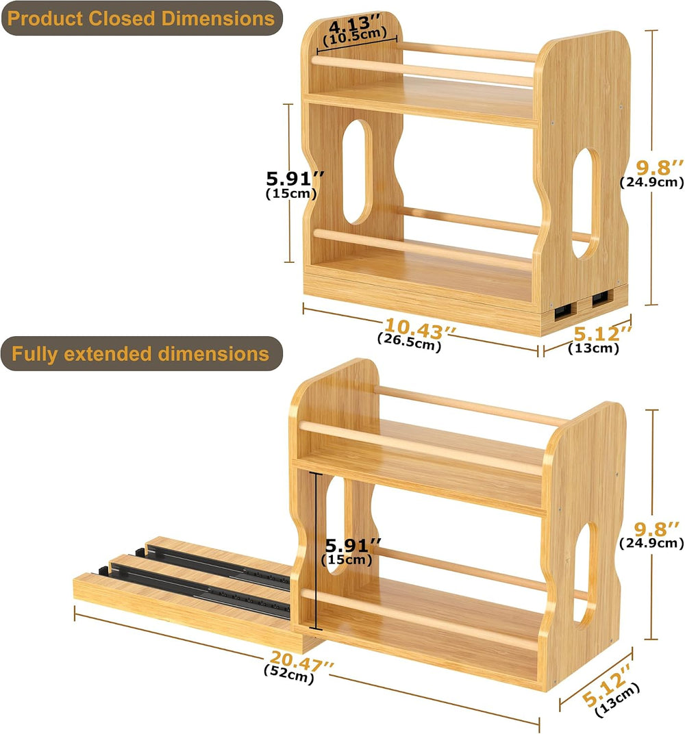 Bamboo Pull-Out Spice Rack for Cabinet, 5.12" Narrow 2-Tier Organizer