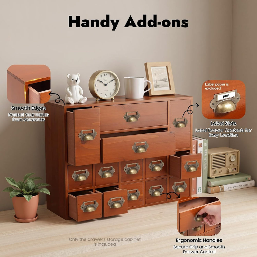 14 Drawers Apothecary Cabinet Wooden Storage Box Library Card Cabinet Medicin...