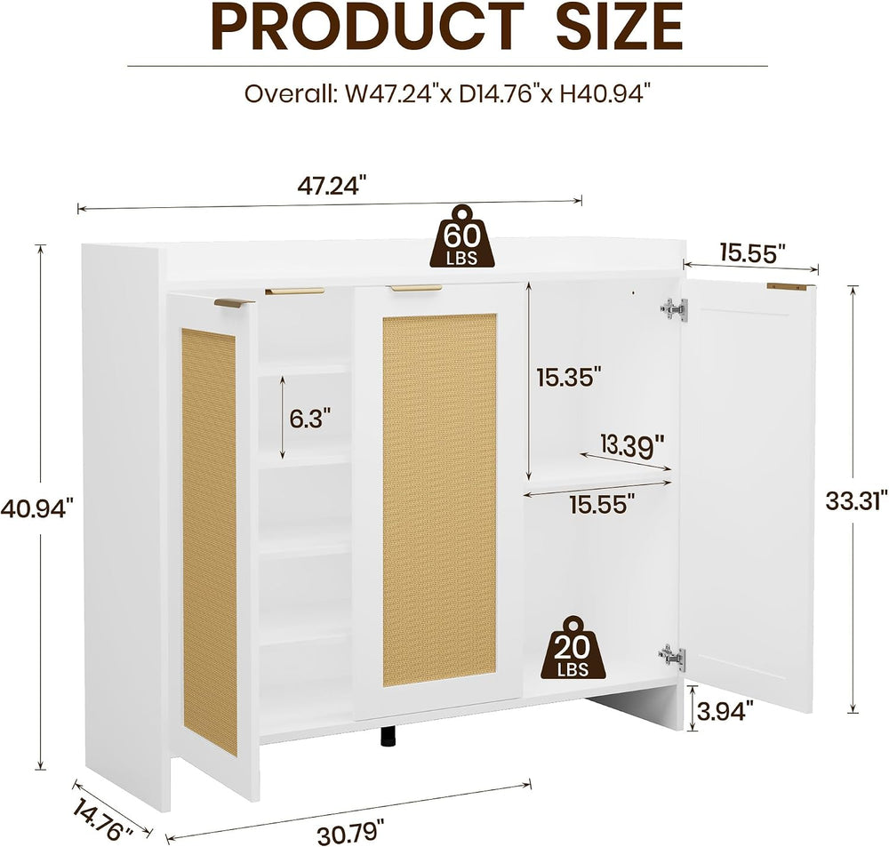 Shoe Cabinet, 41" Tall Rattan Shoe Storage Organizer Cabinet, Adjustable...