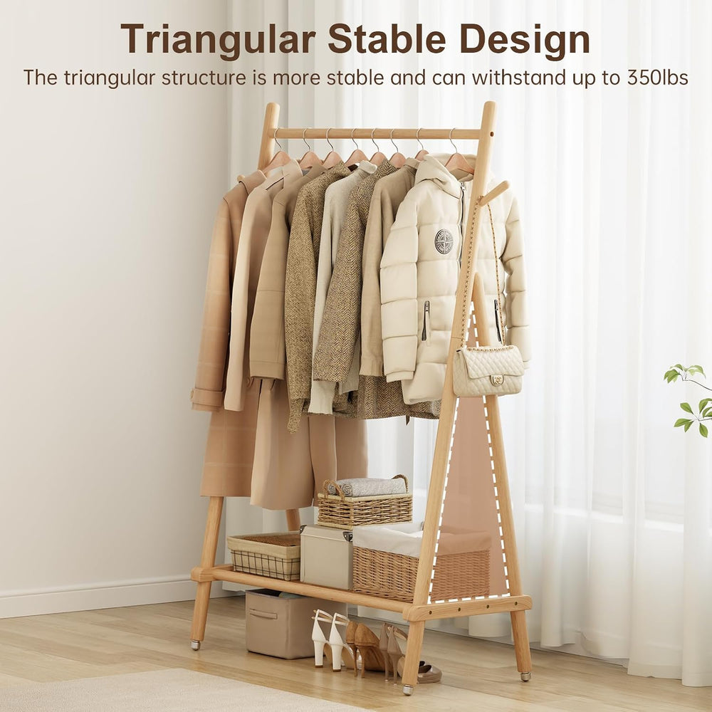 Muwuele Solid Wood Clothing Rack, Rolling Clothes Rack for Hanging Clothes, G...