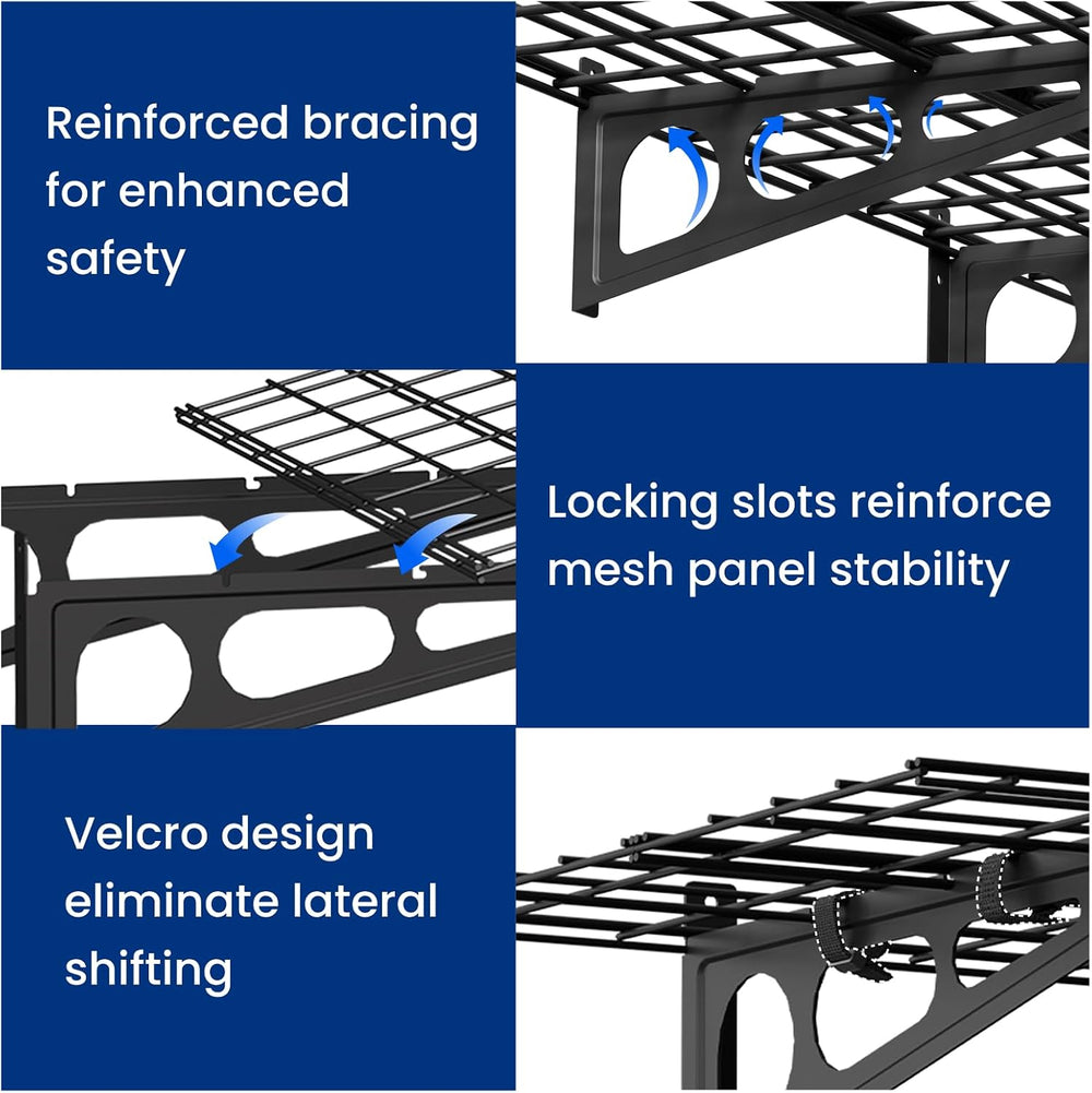 FLEXIMOUNTS 2-Pack 2x4ft Garage Shelving with Hooks, 600lbs Load, Black