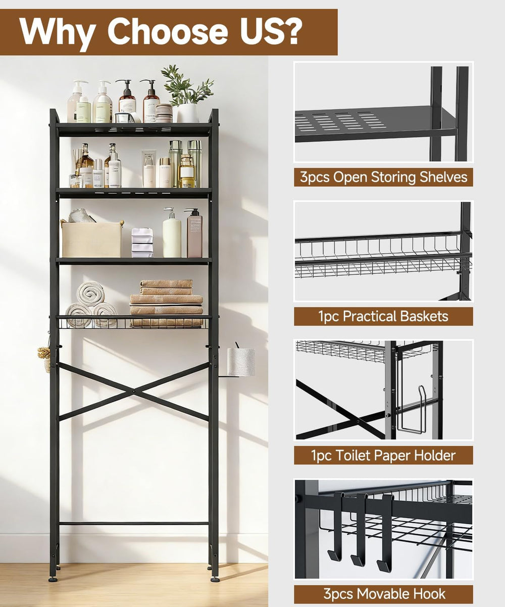 Over the Toilet Storage Rack,4-Tier Adjustable Bathroom Organizer Over Toilet...