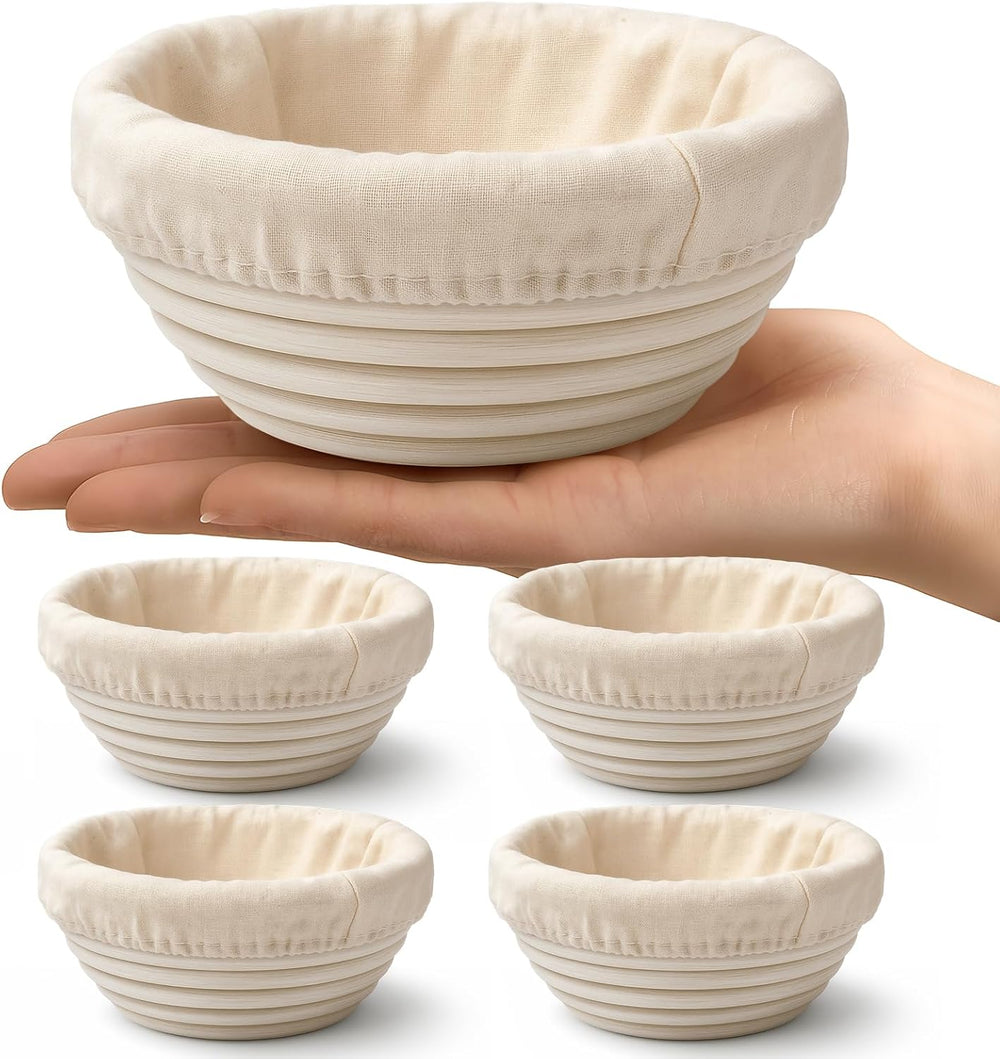Fanfanwin Mini Banneton Proofing Baskets with Liner, 4 Pack, Round