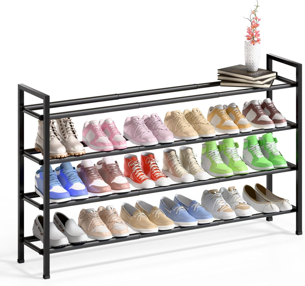 Bumusty 4 Tier Long Expandable Shoe Rack for Closet, Black