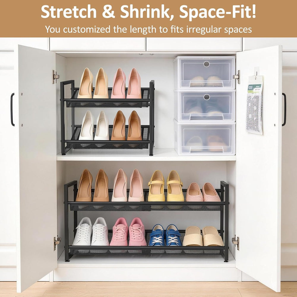 Expandable Shoe Rack, 2 Tier Closet Shoe Organizer for Entryway & Garage
