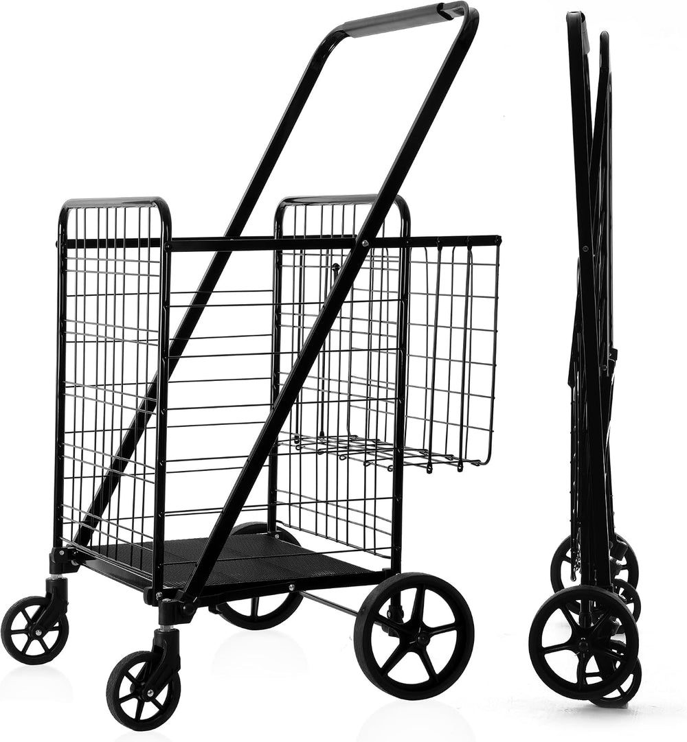 BIEAMA Folding Shopping Cart, 450 Lb Capacity Grocery Cart, Extra Large