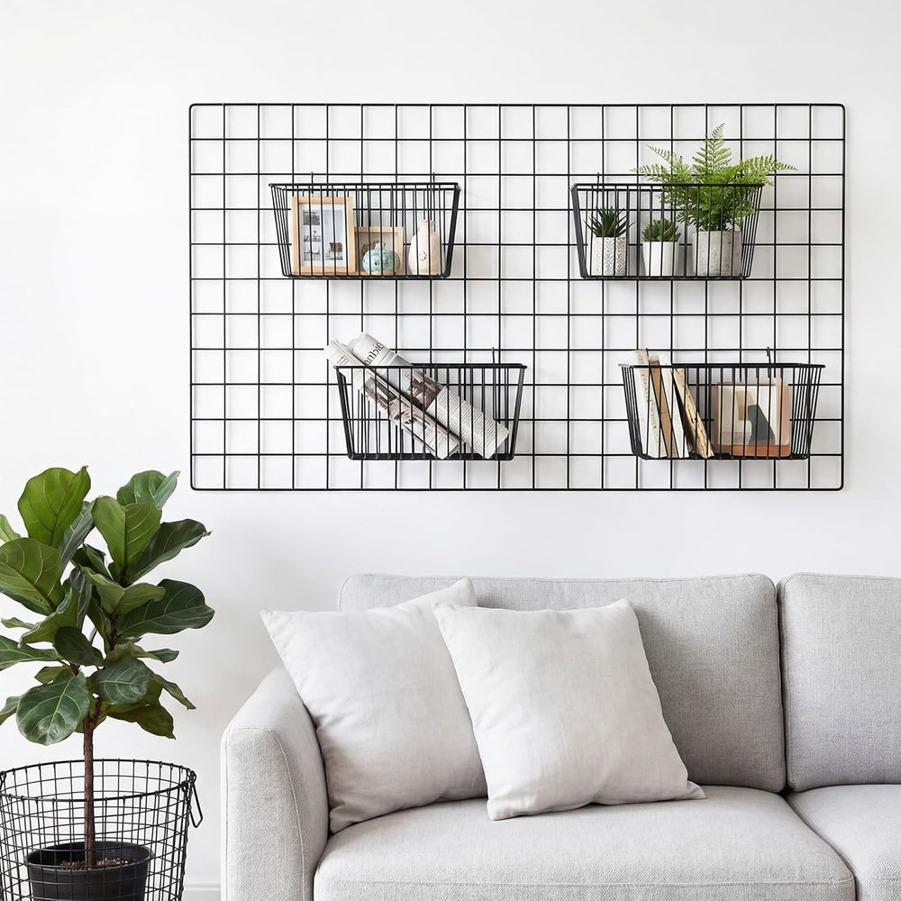 4pcs Hanging Wire Basket Set with S Hooks, 10.8''x7.8''x5.6