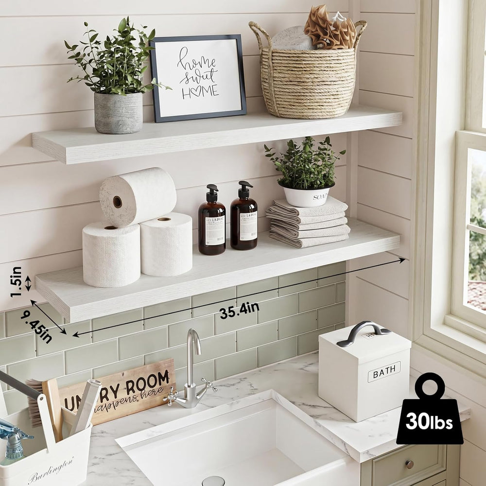 Fixwal Floating Wall Shelves for Decor (White, Set of 2, 35.4Inch)