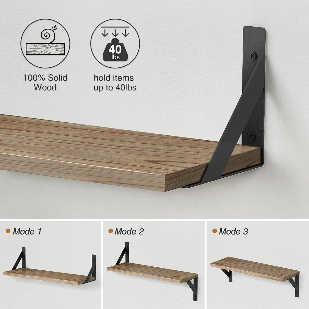 Forbena Wood Floating Shelves for Wall 24 inches Long, Large Bathroom Hanging...