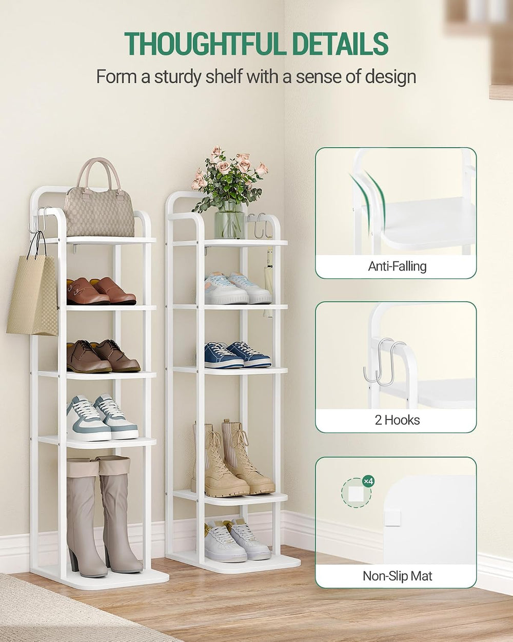 Hzuaneri 6 Tiers Vertical Shoe Rack, Narrow Shoe Tower, Tall Shoes Shelf with...