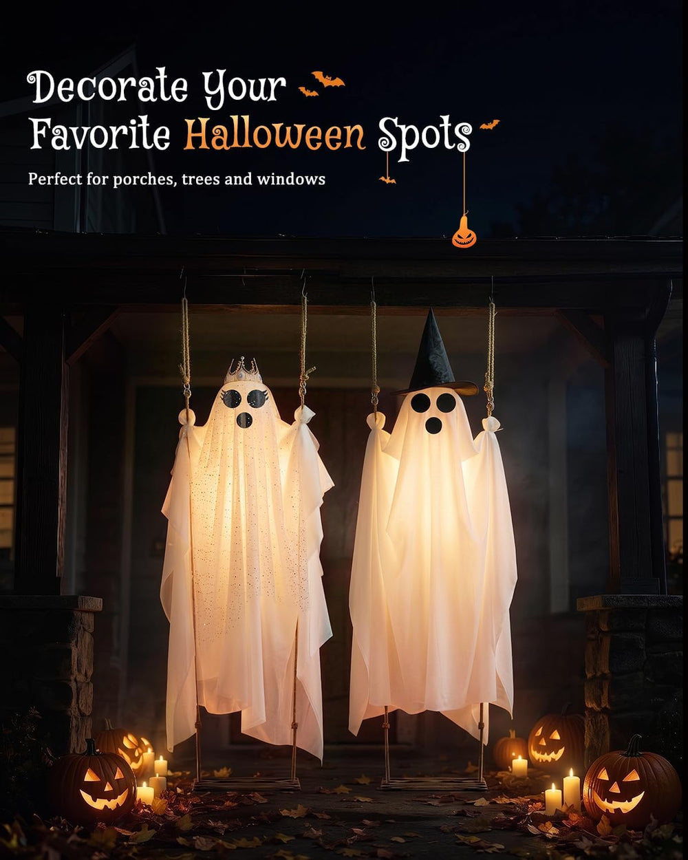 2-Pack Swinging Ghost, 4.5-7.2 FT Adjustable Halloween Decorations Outdoor