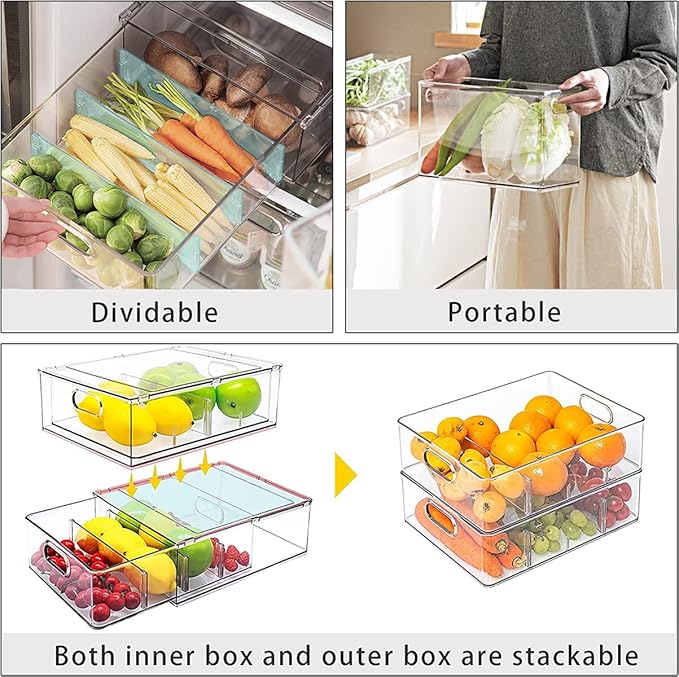 MineSign Stackable Fridge Drawer Pull-Out Bins
