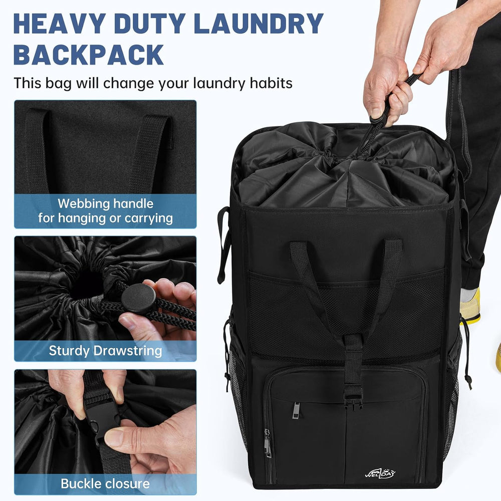 Large Laundry Backpack Bag with 3 Sizes Mesh Wash Bags Total 170L
