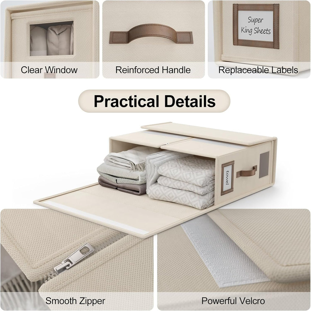 4 Pack Foldable Bed Sheets Set Organizers and Storage(Cal King Size),Linen Fa...