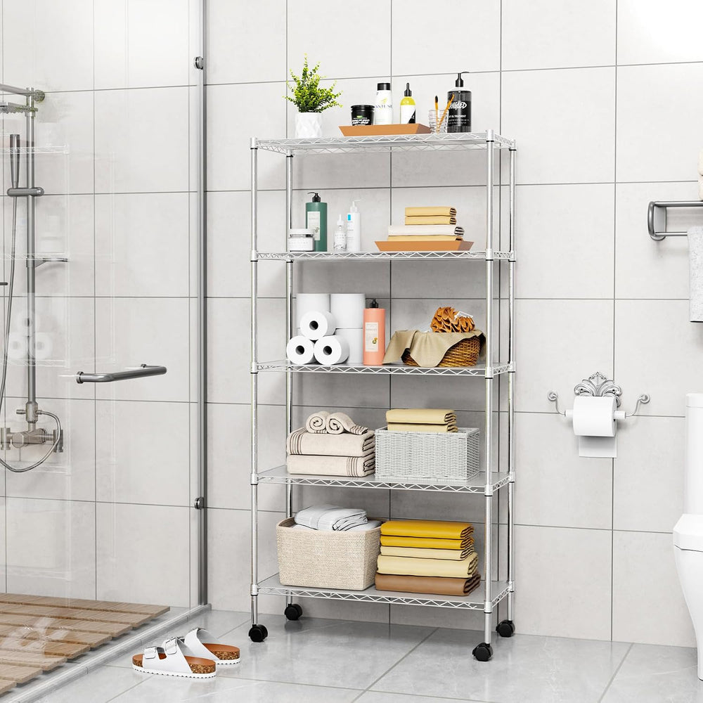 pouseayar 5 Tier NSF Metal Shelf Wire Shelving Unit, 750lbs Capacity Heavy Du...