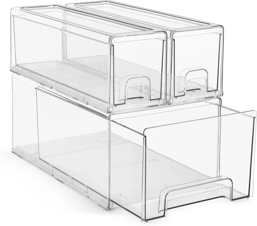 Sorbus Clear Stackable Storage Drawers with Handles (1 Large + 2 Small)
