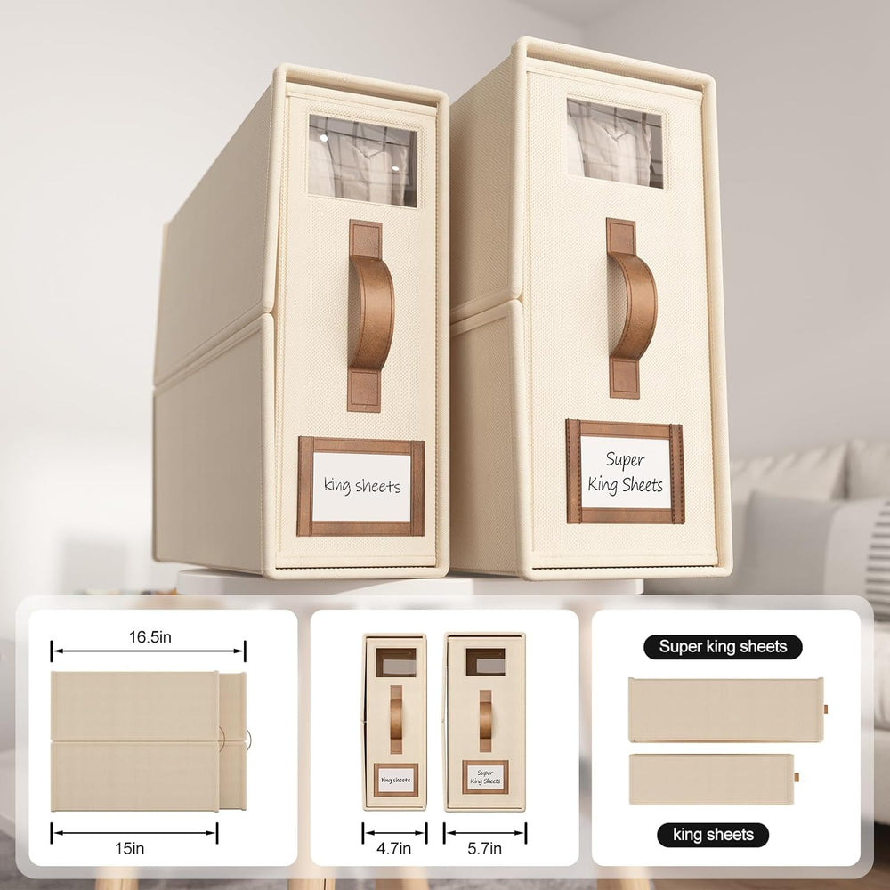 4 Pack Foldable Bed Sheets Set Organizers and Storage(Cal King Size),Linen Fa...