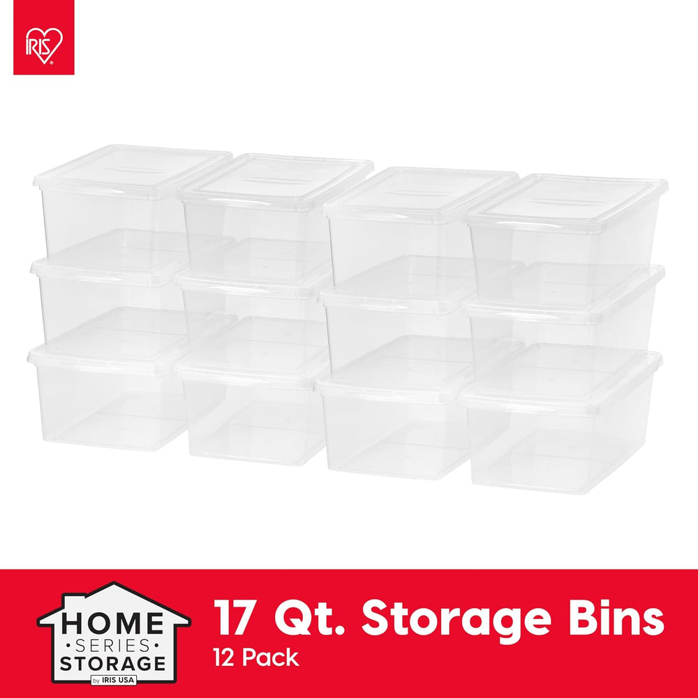 IRIS USA 12-Pack 17 Qt Storage Bins with Lids, Clear, Stackable