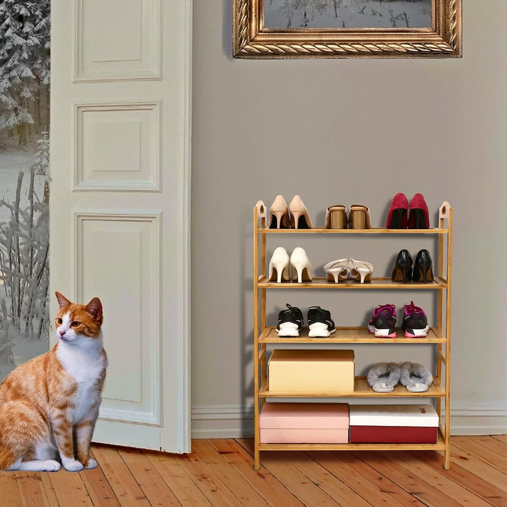 SOMY Bamboo Shoe Rack, 5-Tier Shoe Shelf with Two Handles, Entryway Shoe Rack...