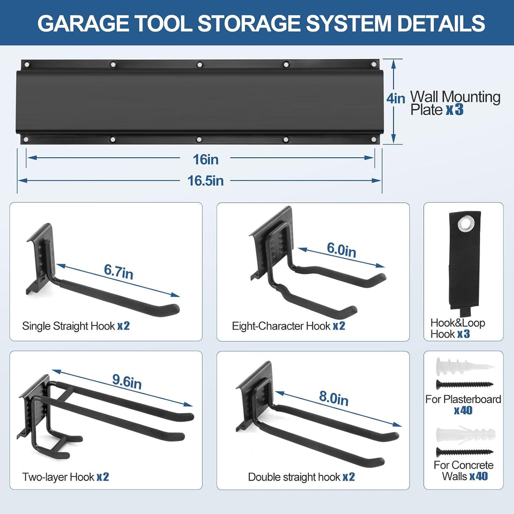 Garage Tool Organizer Wall Mount 49.5", 520lbs Heavy Duty Rack
